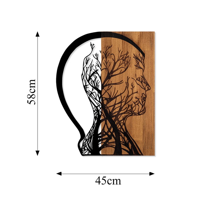 Wallity Tree Man - Escultura de pared de madera y metal en nogal y negro